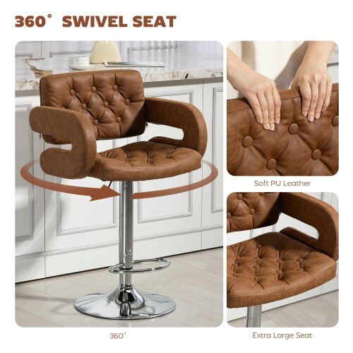 Wyld Haus Dovetti Brown Faux Leather Adjustable Swivel Bar Stool With Back And Arms