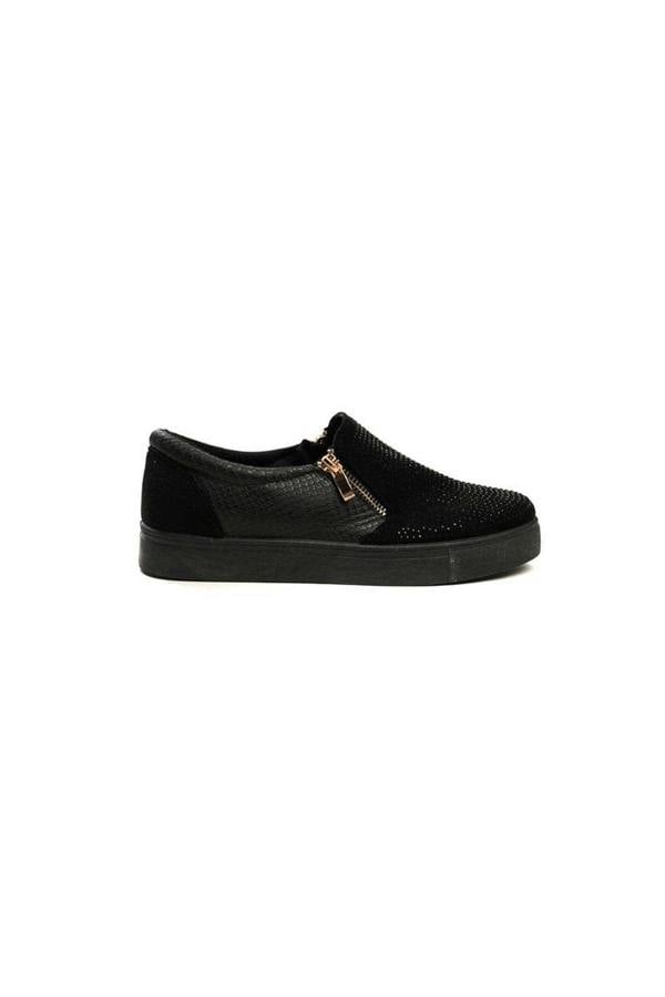 Leah Crystal Suede Zip Pumps Trainers - Black