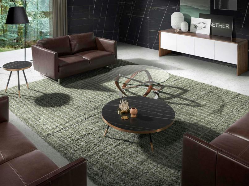 Angel Cerdá Round Coffee Table Porcelain Marble and Black Steel 2068