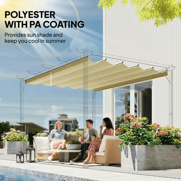 Beige polyester pergola canopy cover with PA coating, scalloped roof fabric for top-only