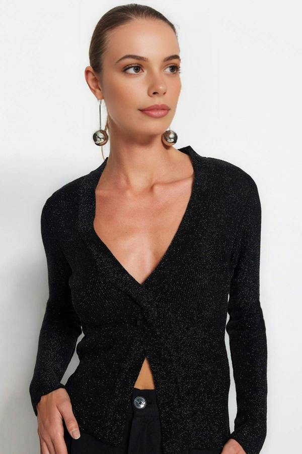 WOVCOR Glittery Knit Sweater with Slit Detail