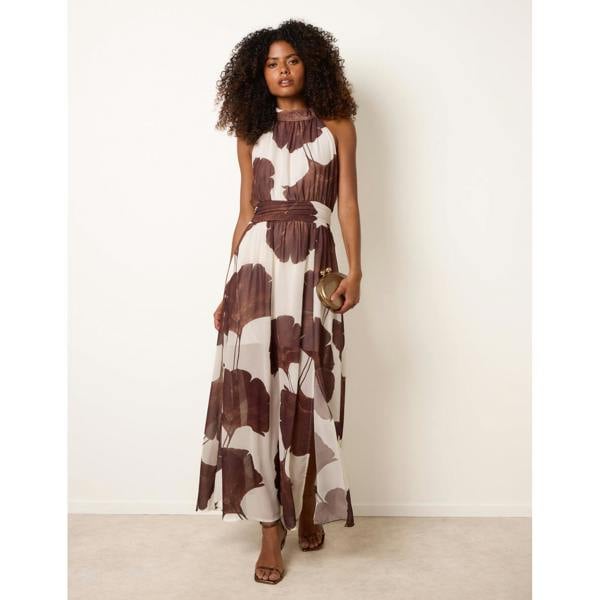 Blue Vanilla Printed Halter Neck Maxi Dress