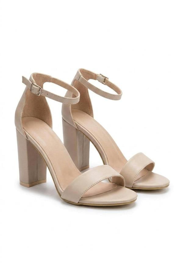 Amaris Double Strap Block Heels With Ankle Buckle Fastening - Nude_wb