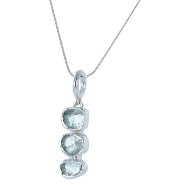 Rough Stone Aqua Marine Necklace in Sterling Silver - Reeves & Reeves