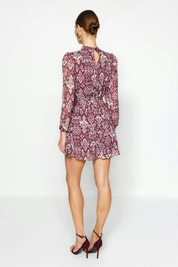 WOVCOR Chiffon Mini Woven Dress with Belted Flounce Skirt