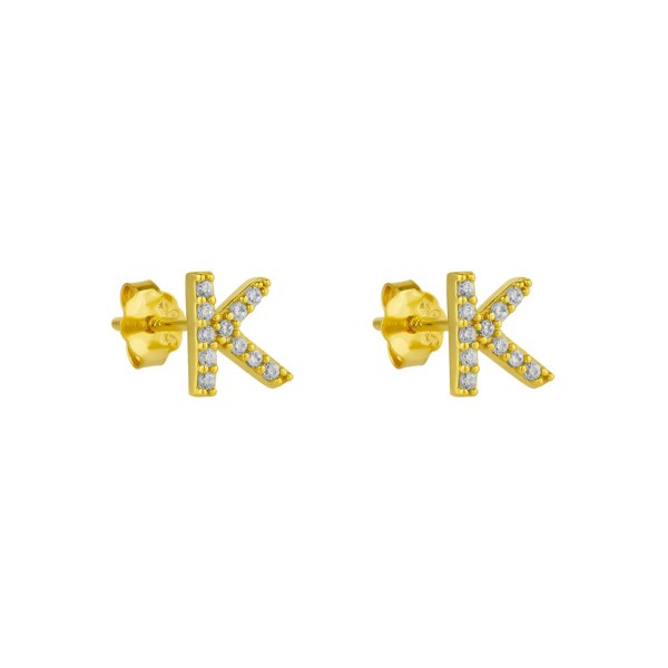 Spero London Initial Letter Stud Earrings Sterling Silver in 18K Gold Plated - Pair