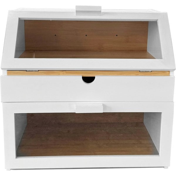 Maison des Cadeaux White 3 Compartment Bamboo Bread Bin