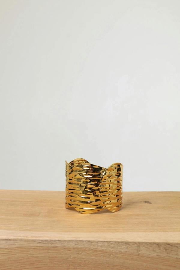 Gold | Hammered Texture Metallic Wide Bracelet