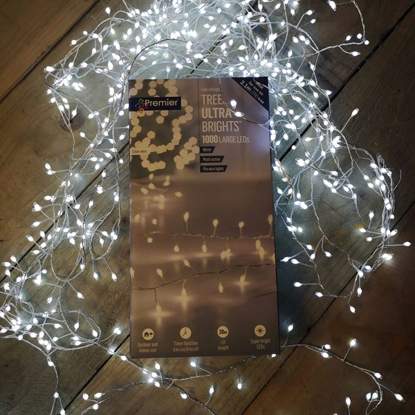 Samuel Alexander 1000 LED 20m Premier Tree Ultra Brights Indoor Outdoor Multifunction Christmas Lights with Timer on Green Wire in Cool White