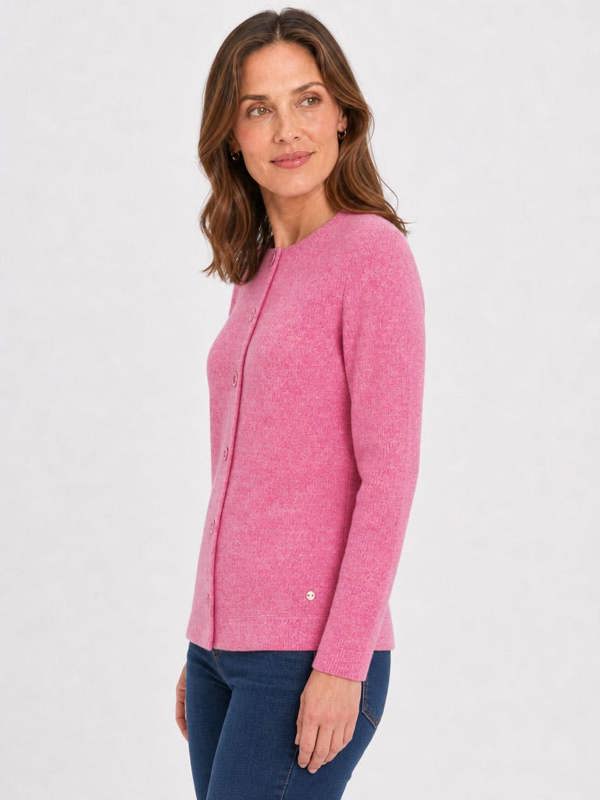 PennyPlain Ribbed Button Cardigan Cerise