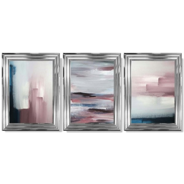 Artze Wall Art Framed Set of 3 Navy & Blush Pink Abstract Prints