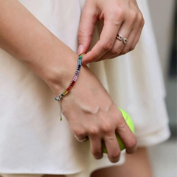 Spero London Sterling Silver Rainbow Baguette Tennis Bracelet