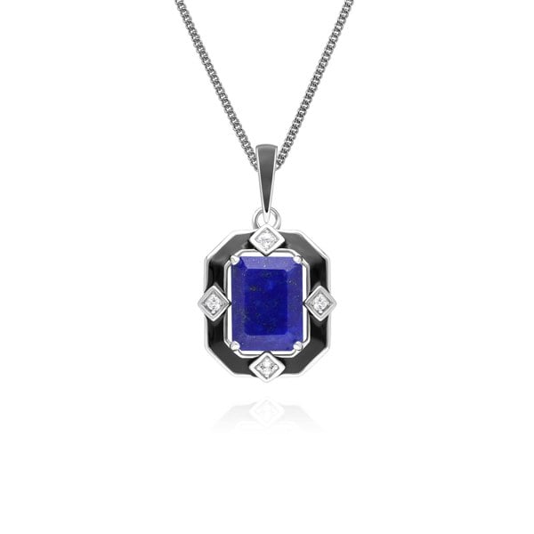 Gemondo Grand Deco Black Enamel, Lapis Lazuli & Topaz Pendant Necklace in Sterling Silver