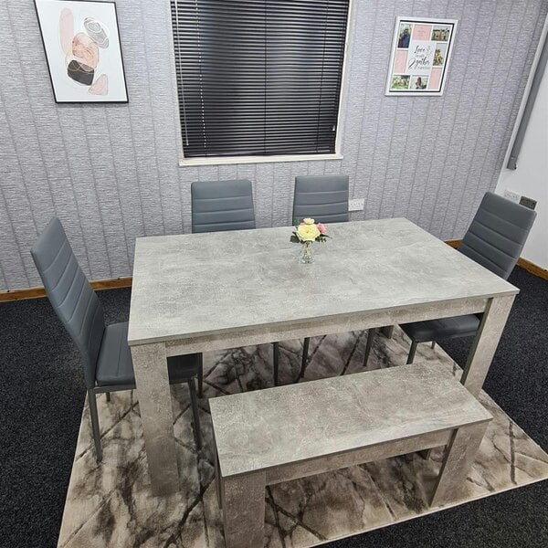 Kosy Koala Modern Grey Dining Table Set with 4 Grey Faux Leather Chairs And 1 Bench - Dining Room Furniture