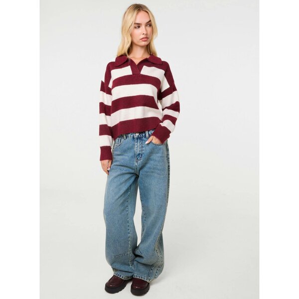 Pink Vanilla Stripe Open Collar Rugby Jumper