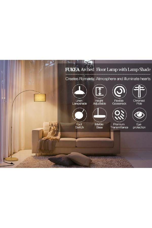 Living and Home Arched Floor Lamp Marble Base with Shade