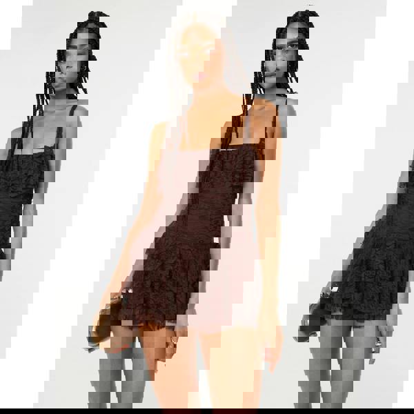 Pink Vanilla Frill Front Lace Square Neck Playsuit