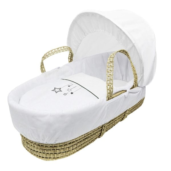 Kinder Valley White Wish Upon A Star Palm Moses Basket with Folding Stand Natural