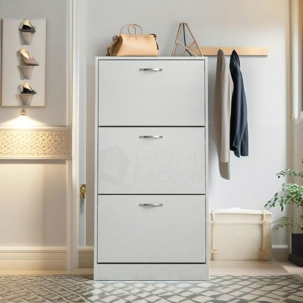 Rafaelo Mobilia 3 Tier Wooden Shoe Storage Cabinet White