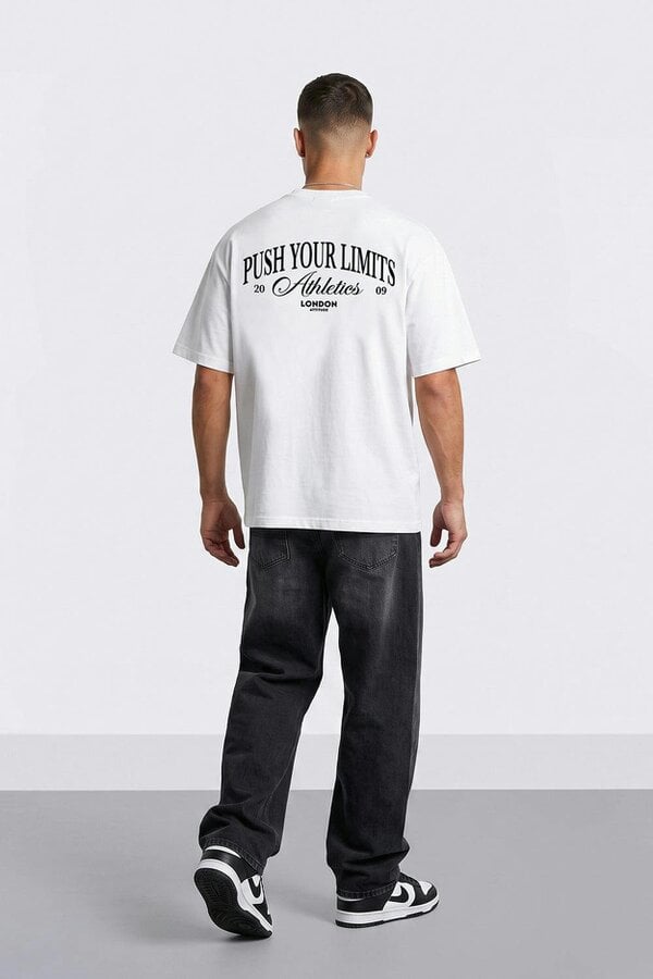 London Attitude Push Your Limits Oversized Heavyweight T-Shirt in Black Print