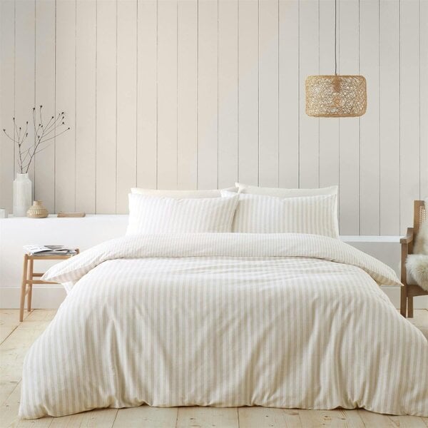 HomeSpace Direct Brushed Stripe Natural Duvet Cover Set