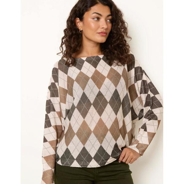 Blue Vanilla Slash Neck Argyle Diamond Jumper