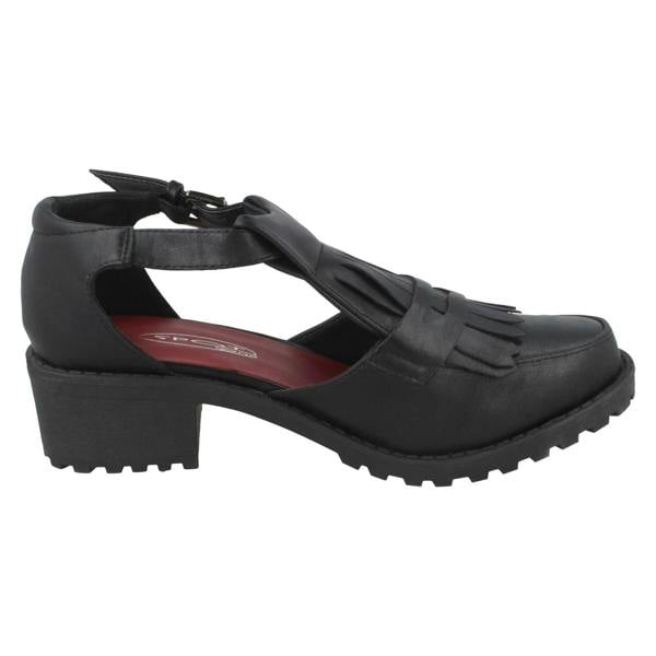 Spot On Ladies Spot On Loafer Inspired Block Heel Buckle Shoes F9728