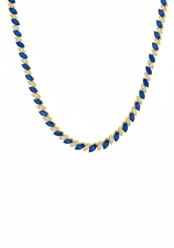 Latelita Viscountess Statement Tennis Necklace Sapphire Gold