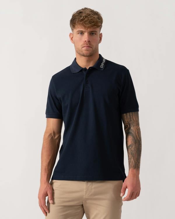 Model wearing Emporio Armani Mens Beach Polo in Armani Blue - Main