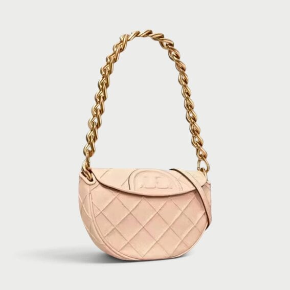 Tory Burch Fleming Soft Grain Mini Crescent Bag Blush Pink