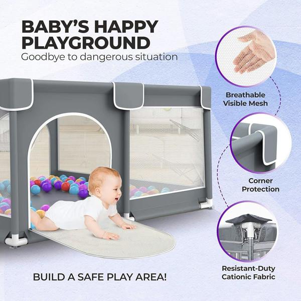 Dyzi Portable Playpen for Toddlers with Safety Gate and Sturdy Yard Enclosure