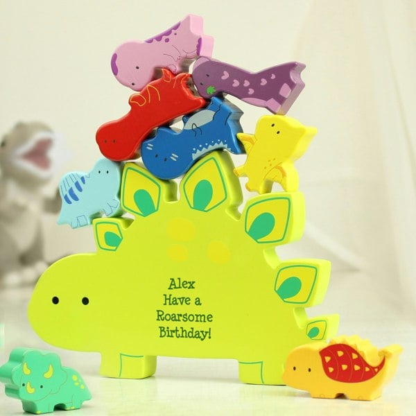 Personalised Memento Company Personalised Free Text Wooden Dinosaur Stacker Toy
