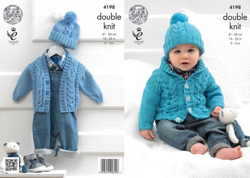 King Cole Cherish Knitting Pattern 4198, Headwear, Cardigans for Baby, New Born - 7 Years - Advanced