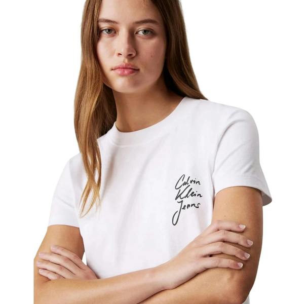 Calvin Klein Womens/Ladies Logo Crew Neck Regular Crop T-Shirt - Bright White - 