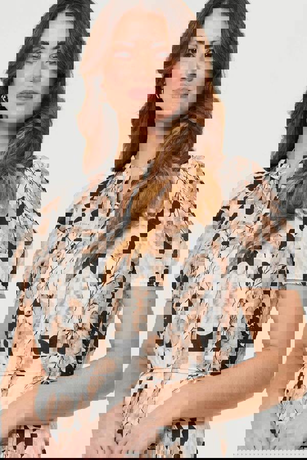 Beige | Abstract Tiered Tie Waist Short Dress