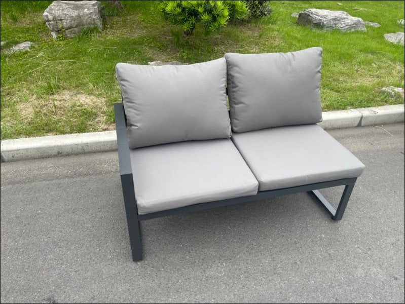 Fimous Aluminium 8 Pieces Garden Furniture Corner Sofa Set with Cushions Gas Fire Pit Dining Table Set Gas Heater Burner with 2 Chairs Dark Grey