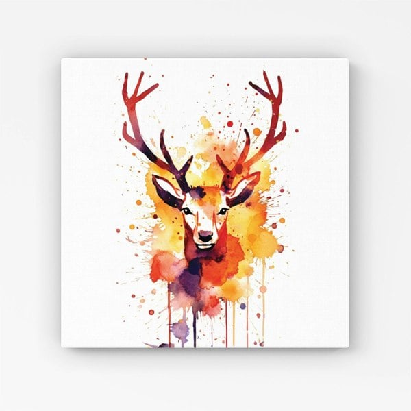 Warren Reed Watercolour Stag Face Canvas