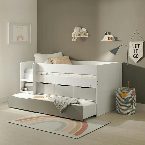 Lars Low Cabin Bed with Trundle White & Grey