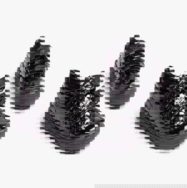 GEOX HADRIEL G G Girls Leather Touch Fasten School Shoes Patent Black