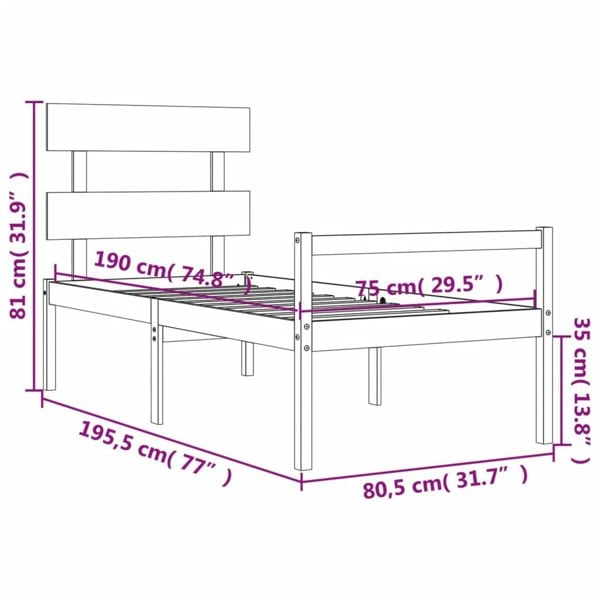 Berkfield Bed Frame with Headboard Small Single Solid Wood