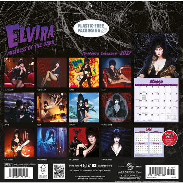 Elvira Calendar 2027, Wall Calendars, Month To View, Entertainment, Gift