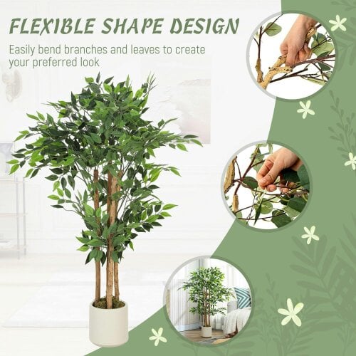 Wyld Haus Rokalo Artificial Ficus Style Tree With Solid Trunk Detail In Pot 120cm Green