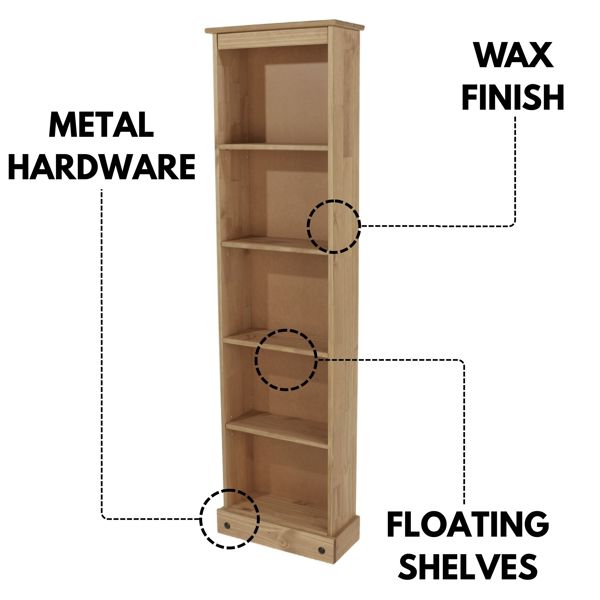 Core Products Corona Tall Narrow 5-Shelf Bookcase