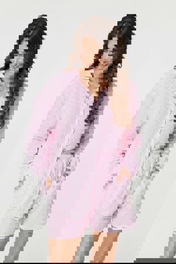 Pink | Striped Tie Waist Relaxed Shorts