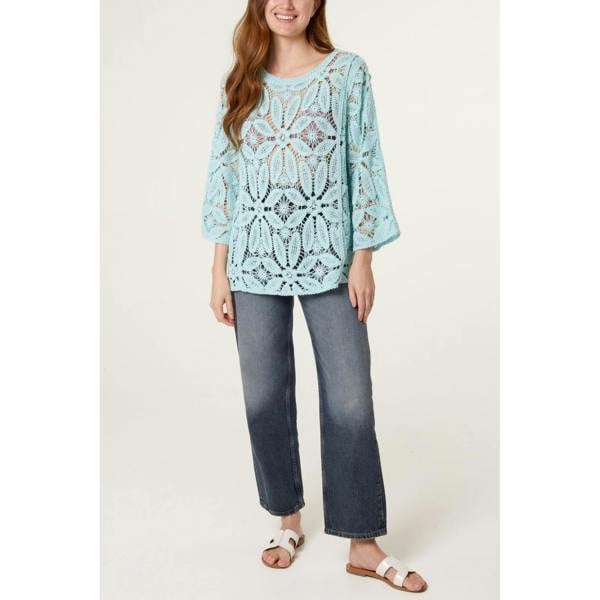 Blue Vanilla Flower Crochet Long Sleeve Top