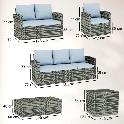 Wyld Haus Vaveyo Rattan Grey 7 Seater Outdoor Sofa Set With Storage Tables And Cushions