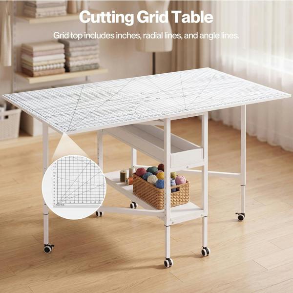 Levede Sewing Table Foldable Craft With Grid Adjustable Height Storage Black