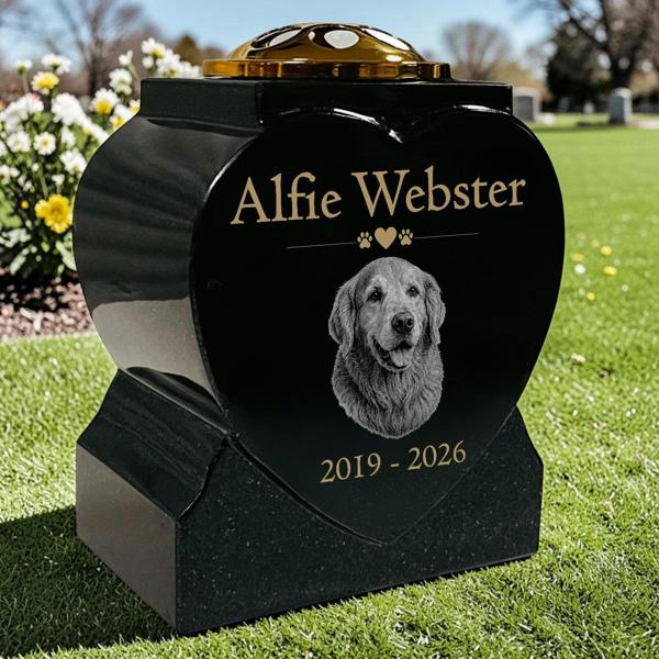 Memorials Direct Dog Memorial Granite Heart-Shaped Photo Vase