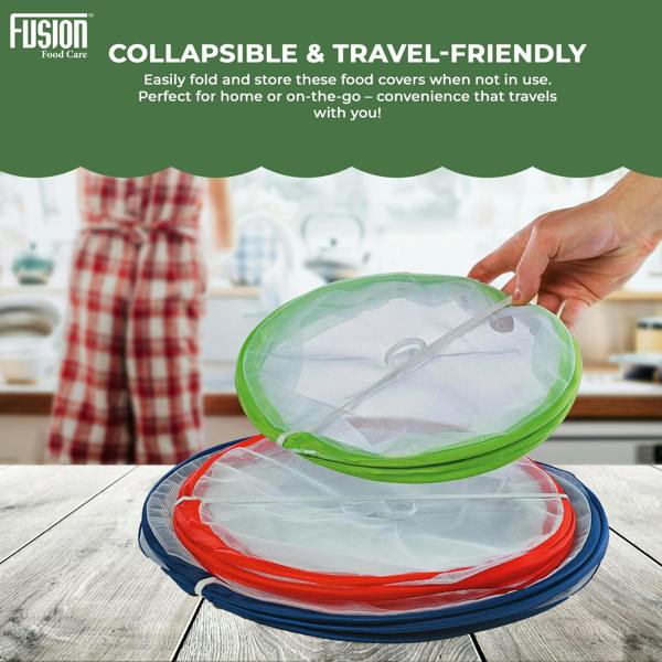 Fusion Food Care Collapsible Pop Up Food Covers 3 Pack Fine Mesh Food Tent Protectors for Kitchen, BBQs, Picnics, Camping & Outdoor Dining