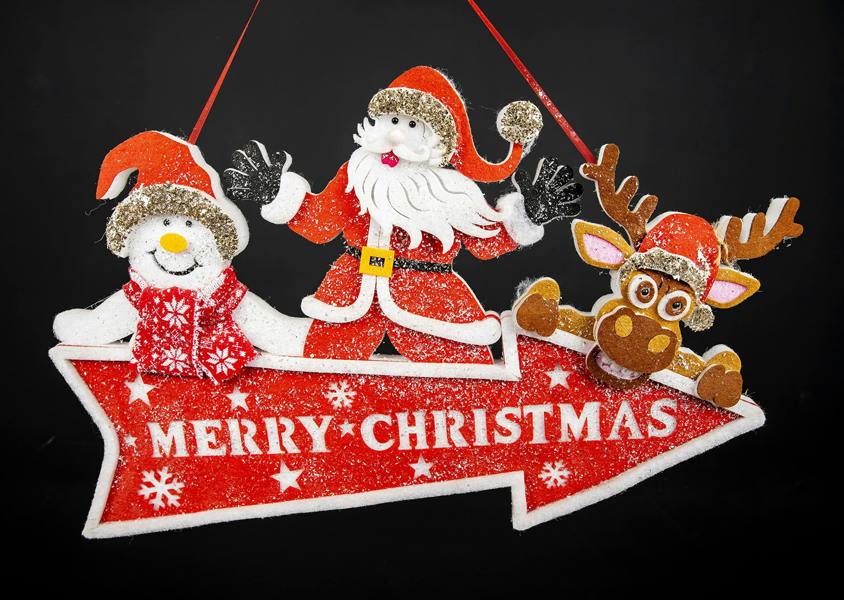 70x3x42cm Red Hanging Sign Board with Reindeer, Santa and Snowman Foam Decoration image 1